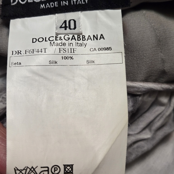 Dolce & Gabbana Satin Silk Feather Print Gray Midi Dress - Picture 13 of 16